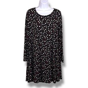 Large Karen Kane Shift Tunic Black Red White Dots Stretch Long Sleeve